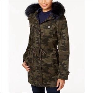 BCBGeneration Camouflage Utility Jacket with Faux Fur